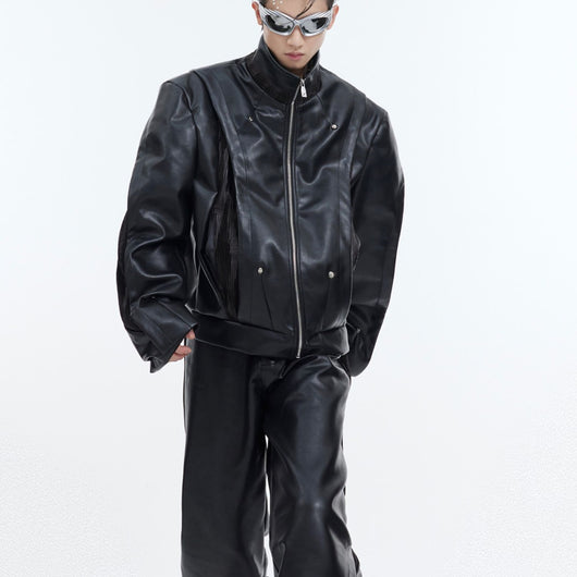 Chaqueta de Cuero PU Motociclista con Costuras Reforzadas para Hombre - Image 9