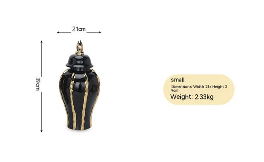 Jarrón Decorativo Templo en Cerámica con Patrón Oro Negro - Image 28