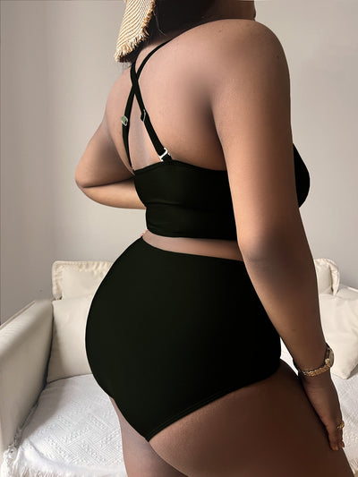 Bikini Talla Grande Escote Cruzado Ajustable con Detalles Calados - Image 13