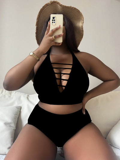 Bikini Talla Grande Escote Cruzado Ajustable con Detalles Calados - Image 16