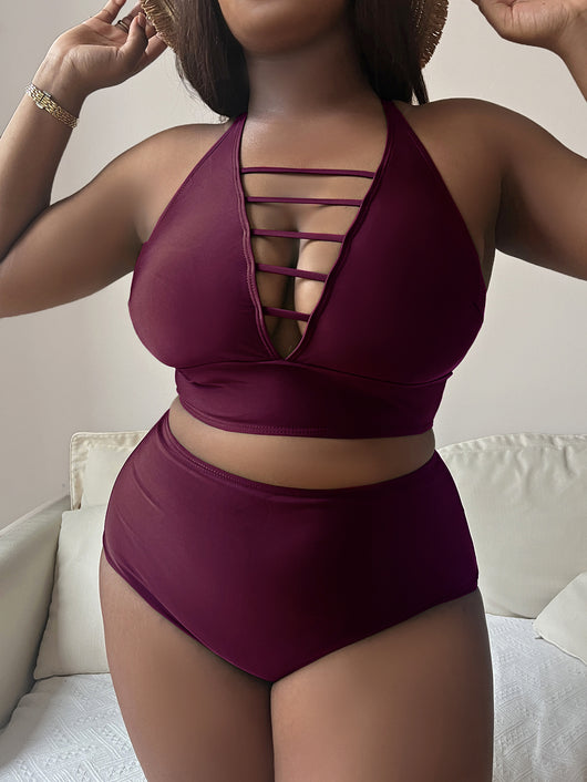 Bikini Talla Grande Escote Cruzado Ajustable con Detalles Calados - Image 17