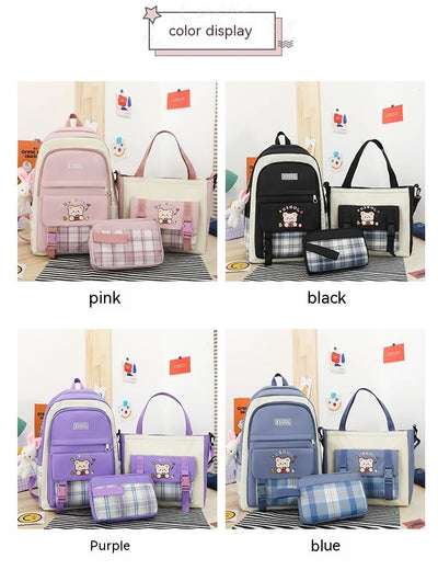 Mochila Escolar de Tres Piezas a Cuadros con Gran Capacidad - Image 16