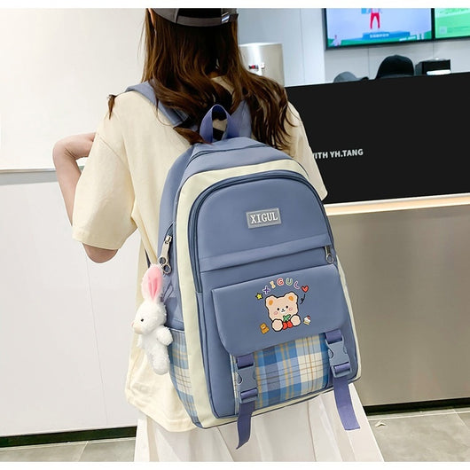 Mochila Escolar de Tres Piezas a Cuadros con Gran Capacidad - Image 30