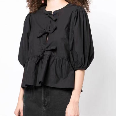Blusa Femenina Cuello Redondo con Lazo y Mangas Globo - Image 16
