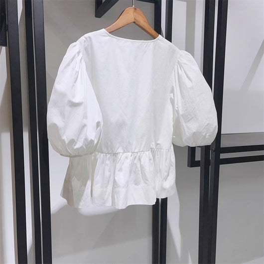 Blusa Femenina Cuello Redondo con Lazo y Mangas Globo - Image 17