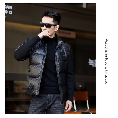 Chaqueta de Plumón para Hombre con Cuello Alzado y Mangas Tejidas - Image 29