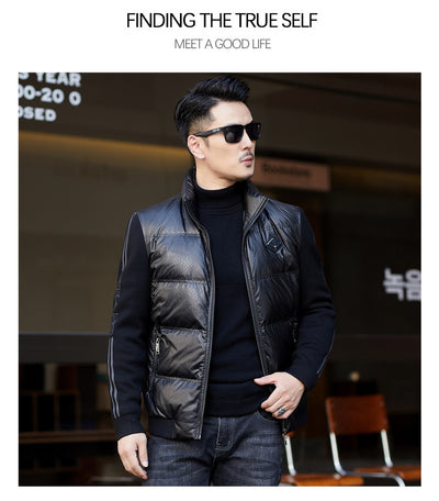 Chaqueta de Plumón para Hombre con Cuello Alzado y Mangas Tejidas - Image 30