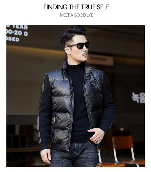 Chaqueta de Plumón para Hombre con Cuello Alzado y Mangas Tejidas - Image 30