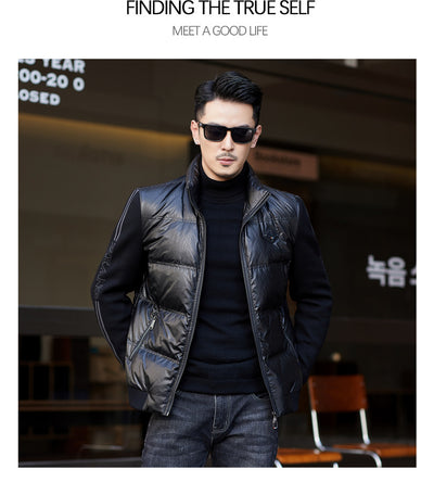 Chaqueta de Plumón para Hombre con Cuello Alzado y Mangas Tejidas - Image 32
