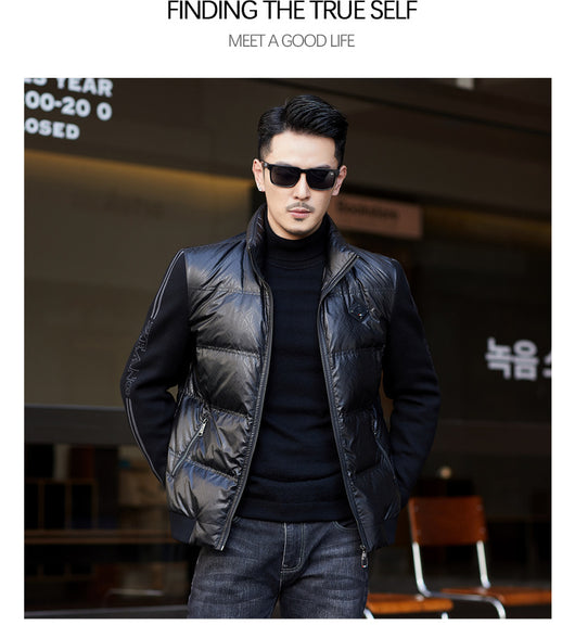 Chaqueta de Plumón para Hombre con Cuello Alzado y Mangas Tejidas - Image 32