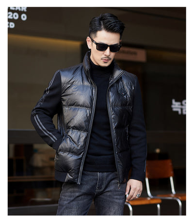 Chaqueta de Plumón para Hombre con Cuello Alzado y Mangas Tejidas - Image 33