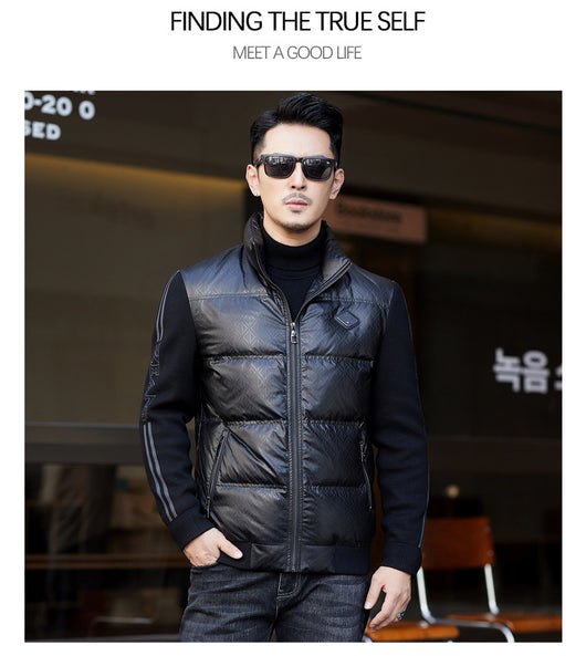 Chaqueta de Plumón para Hombre con Cuello Alzado y Mangas Tejidas - Image 34