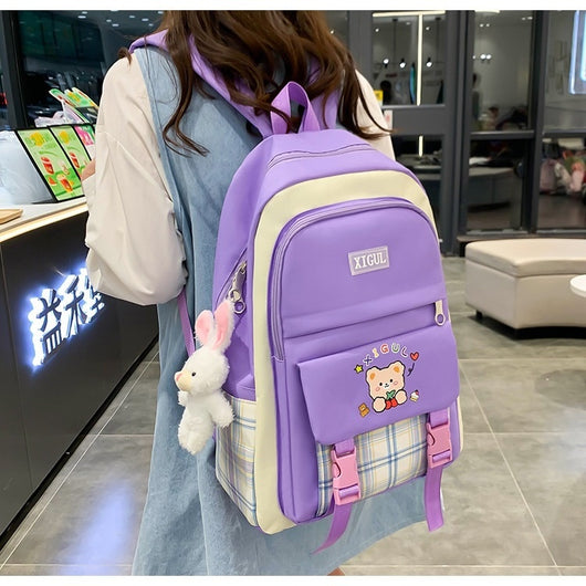 Mochila Escolar de Tres Piezas a Cuadros con Gran Capacidad - Image 50