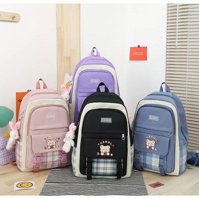 Mochila Escolar de Tres Piezas a Cuadros con Gran Capacidad - Image 58