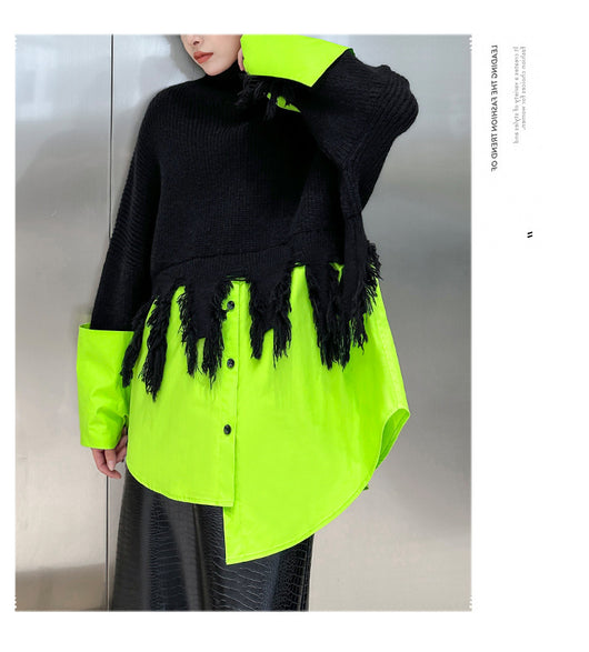 Suéter Cuello Alto Retro con Parches de Colores Contrastantes - Image 19