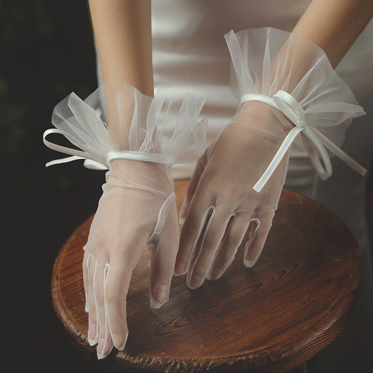 Guantes de Encaje Malla con Moño para Novia - Image 6