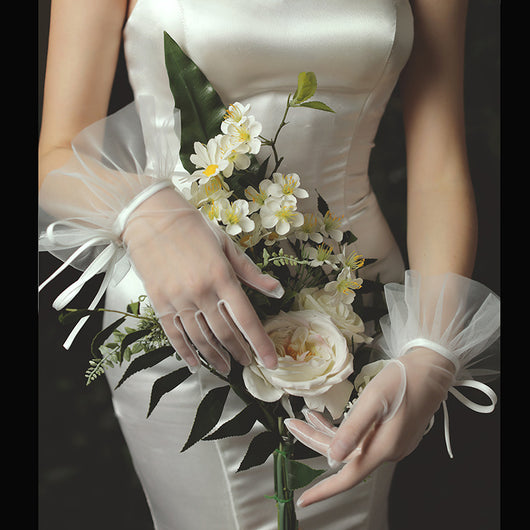 Guantes de Encaje Malla con Moño para Novia - Image 10