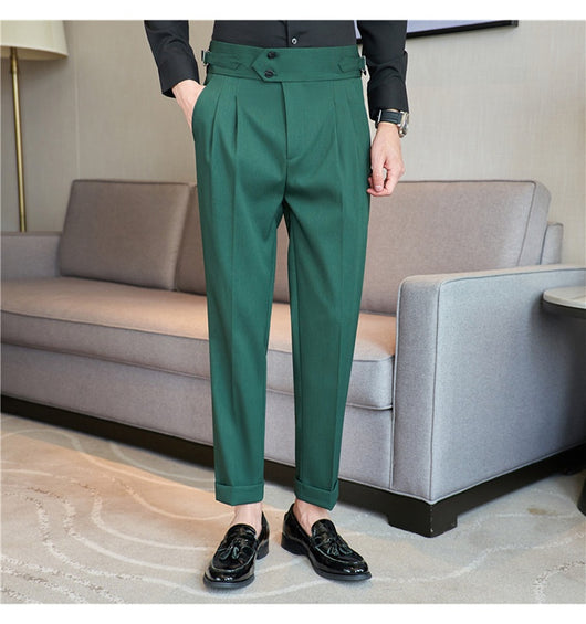 Pantalones Casuales Largos de Cintura Alta con Drapeado Elegante para Hombre - Image 14