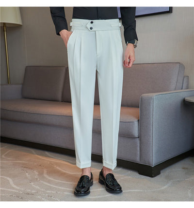 Pantalones Casuales Largos de Cintura Alta con Drapeado Elegante para Hombre - Image 15