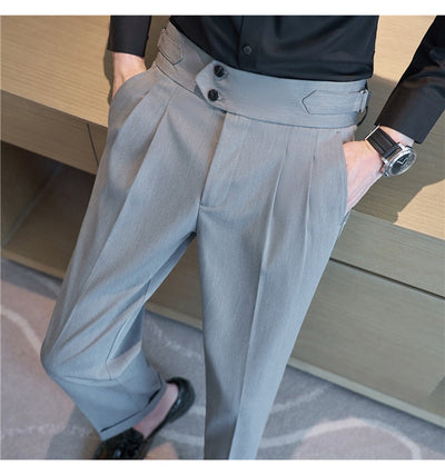 Pantalones Casuales Largos de Cintura Alta con Drapeado Elegante para Hombre - Image 19