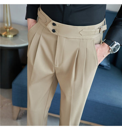 Pantalones Casuales Largos de Cintura Alta con Drapeado Elegante para Hombre - Image 21