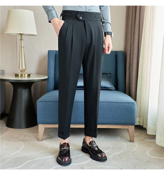 Pantalones Casuales Largos de Cintura Alta con Drapeado Elegante para Hombre - Image 22