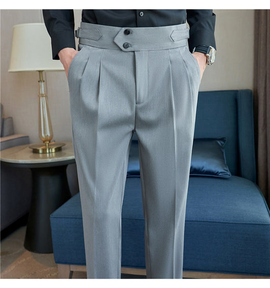 Pantalones Casuales Largos de Cintura Alta con Drapeado Elegante para Hombre - Image 24