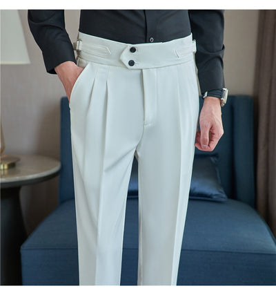 Pantalones Casuales Largos de Cintura Alta con Drapeado Elegante para Hombre - Image 27