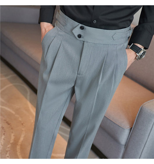 Pantalones Casuales Largos de Cintura Alta con Drapeado Elegante para Hombre - Image 28