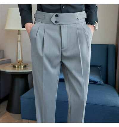 Pantalones Casuales Largos de Cintura Alta con Drapeado Elegante para Hombre - Image 31
