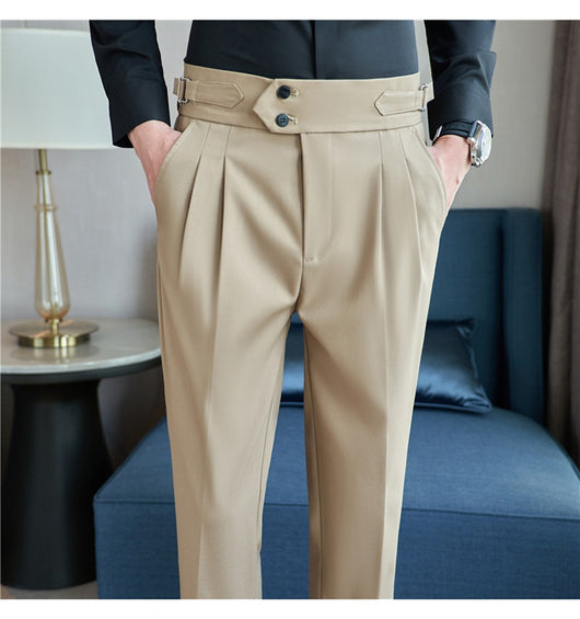 Pantalones Casuales Largos de Cintura Alta con Drapeado Elegante para Hombre - Image 35