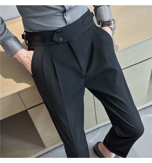 Pantalones Casuales Largos de Cintura Alta con Drapeado Elegante para Hombre - Image 36