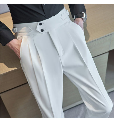 Pantalones Casuales Largos de Cintura Alta con Drapeado Elegante para Hombre - Image 37