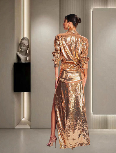 Conjunto Dos Piezas: Blusa Larga con Lentejuelas y Falda Brillante - Image 26