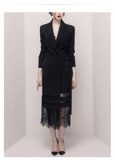 Vestido Falda Negra Patchwork con Encaje Largo - Image 21