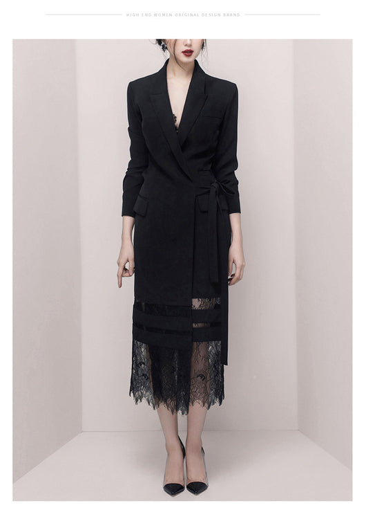 Vestido Falda Negra Patchwork con Encaje Largo - Image 21