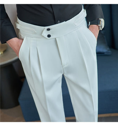 Pantalones Casuales Largos de Cintura Alta con Drapeado Elegante para Hombre - Image 44