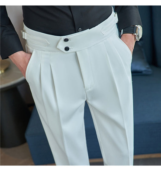 Pantalones Casuales Largos de Cintura Alta con Drapeado Elegante para Hombre - Image 44