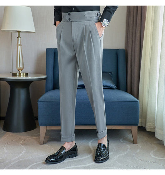 Pantalones Casuales Largos de Cintura Alta con Drapeado Elegante para Hombre - Image 45