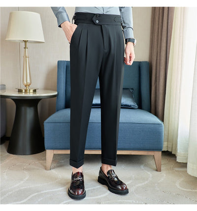 Pantalones Casuales Largos de Cintura Alta con Drapeado Elegante para Hombre - Image 54