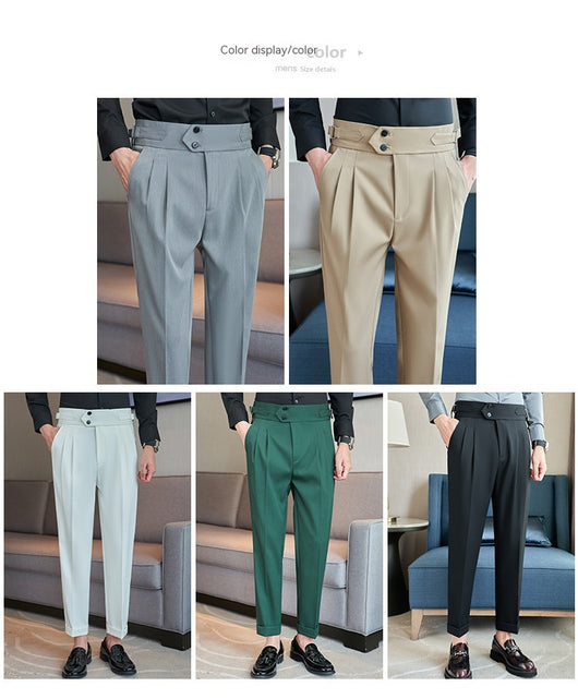 Pantalones Casuales Largos de Cintura Alta con Drapeado Elegante para Hombre - Image 58