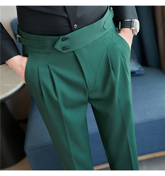 Pantalones Casuales Largos de Cintura Alta con Drapeado Elegante para Hombre - Image 62