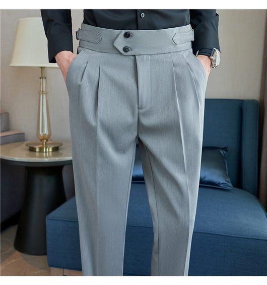 Pantalones Casuales Largos de Cintura Alta con Drapeado Elegante para Hombre - Image 63