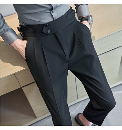 Pantalones Casuales Largos de Cintura Alta con Drapeado Elegante para Hombre - Image 68