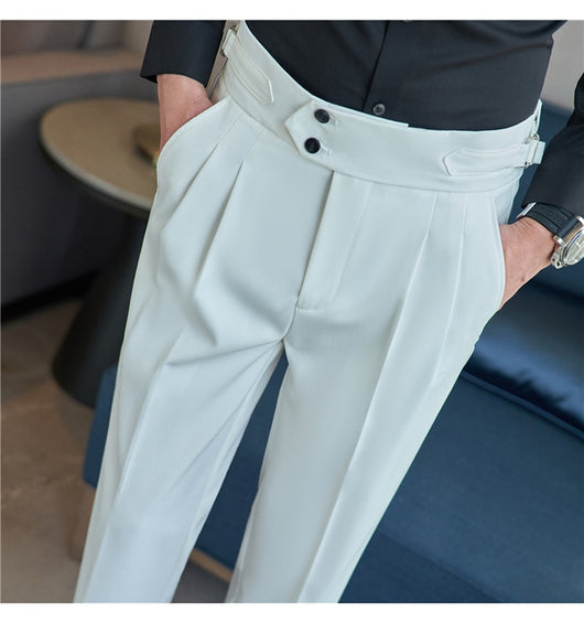 Pantalones Casuales Largos de Cintura Alta con Drapeado Elegante para Hombre - Image 73