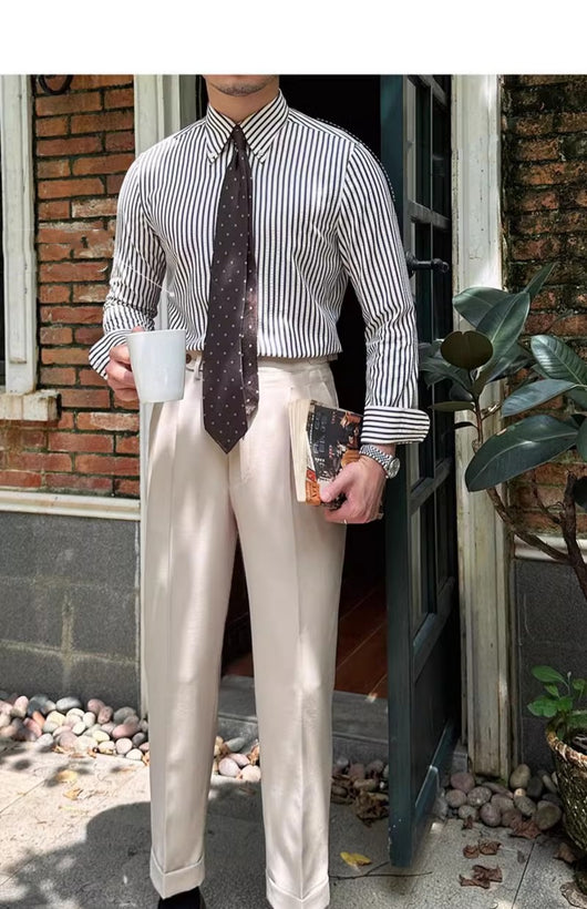 Camisa de Rayas Seersucker Transpirable de Manga Larga para Hombre - Image 19