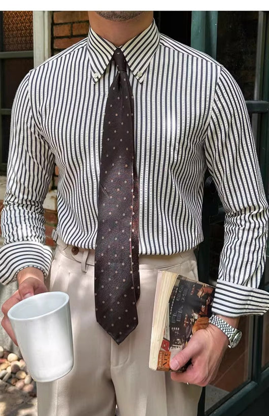 Camisa de Rayas Seersucker Transpirable de Manga Larga para Hombre - Image 21