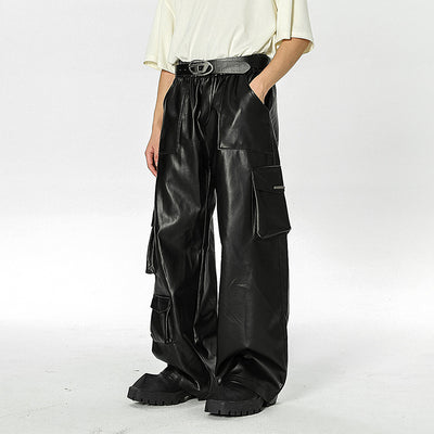 Pantalones de Cuero PU Retro Americano Holgados y Rectos para Hombre - Image 10