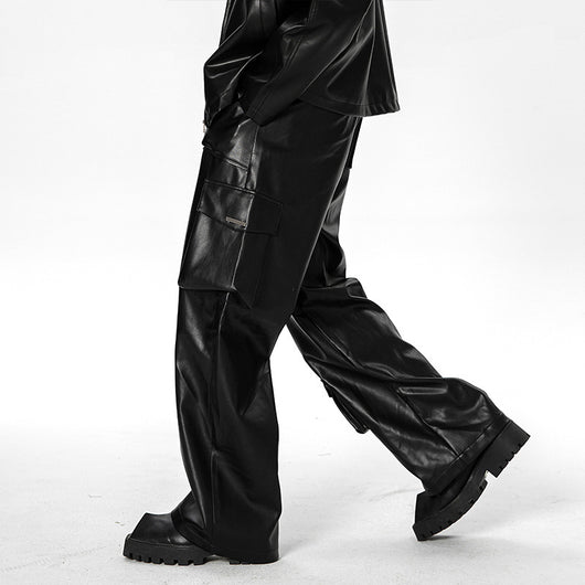 Pantalones de Cuero PU Retro Americano Holgados y Rectos para Hombre - Image 13