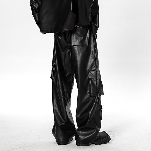 Pantalones de Cuero PU Retro Americano Holgados y Rectos para Hombre - Image 14